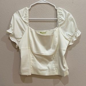 Gianni Bini White Cropped Puff Sleeve Top
